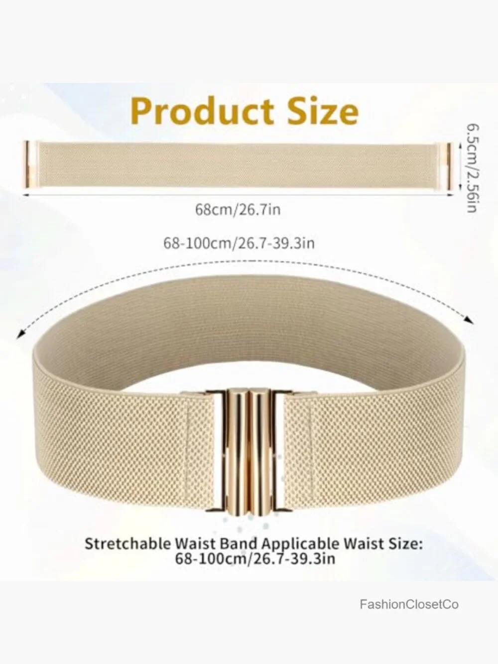 Wide Elastic Stretch Belt Set with Golden Buckle - 3 Pack
